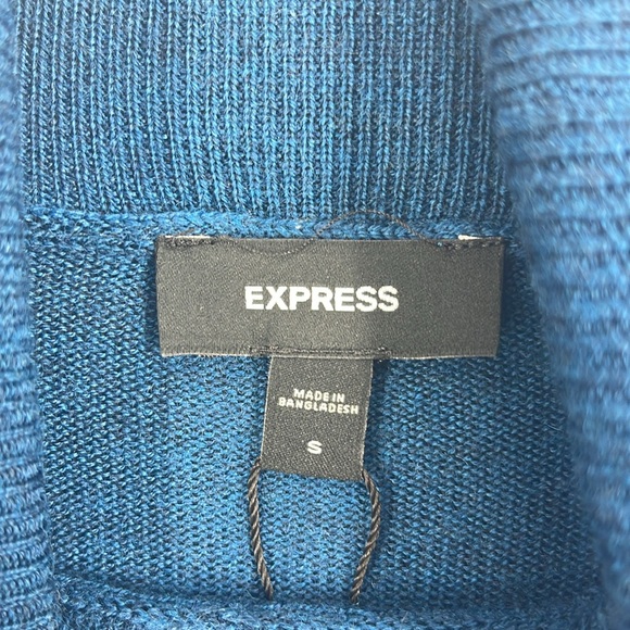 Express blue turtleneck long sleeve 100% Merino Wool sweater men’s small stretch - Picture 8 of 14